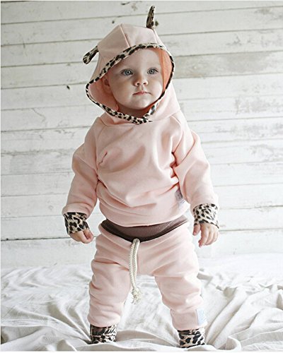 2Pcs Cute Newborn Baby Girls Pink Leopard Hoodie T-Shirt Top + Pants Outfits Set2