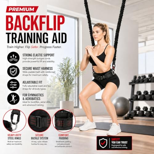 Esanvil Backflip Trainer Sling Bungee Equipment Back Handspring Trainer and Heavy Duty Bungee Fitness Equipment Set for Home Gym,Gymnastics,Martial Arts,Yoga and Dance (M(132-220lbs)) — view 2