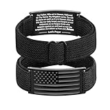 LDOWWGL Valentines Day Gifts - Patriotic American Flag Bracelet for Men - Military Adjustable Black Elastic Strap with Bible Verse - Veteran Gifts, Birthday Gift for Boys, Lord's Prayer