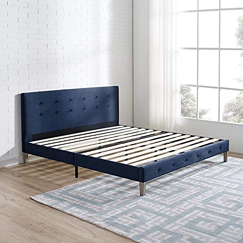 Image of Decoro Seattle Modern Tufted Upholstered Platform Bed | Headboard and Wood Frame with Wood Slat Support, King, Antonio Sapphire