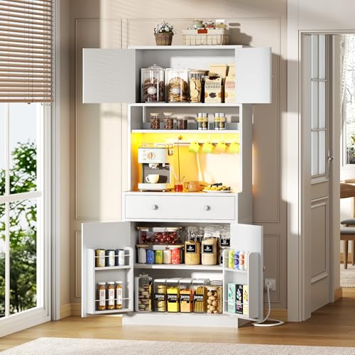 Korfile 71" Tall Kitchen Pantry Storage Cabinet Power