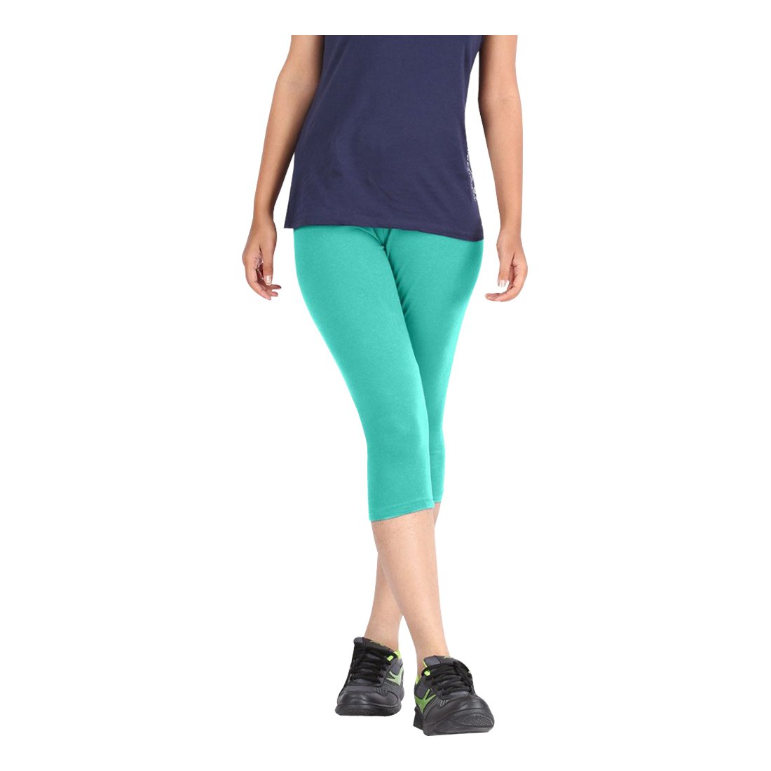 pixie fashion Biowashed Cotton Stretchable Capri Legging Combo Pack of 3 for Women/Girls/Ladies (Black, Dark Green and Turquoise) - Free Size-picture-12