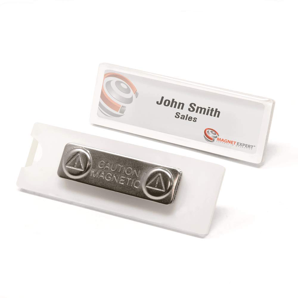Magnetic Name Badge with Card Insert for Shop, Staff, Conventions, Exhibitors, and Events - 75mm x 23mm - Pack of 50