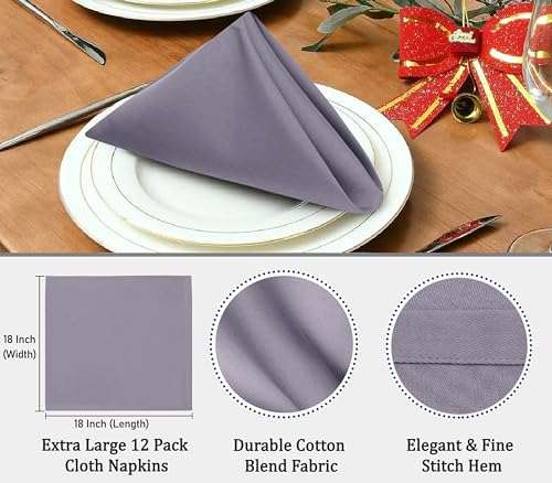 Image of Ruvanti Cloth Napkins Set of 12, Cotton Enrich 18 inchx18 inch - Coffee Grey | Washable, Soft, Durable & Absorbent Everyday Napkins. For Home, hotel, Wedding Napkins, Thanksgiving, Christmas Dinner Napkin