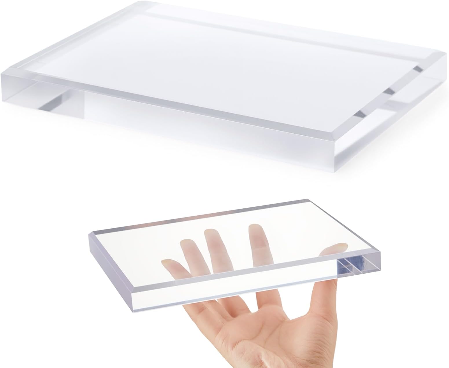 Clear Acrylic Block Rectangular Paperweight Beveled Display Base Solid Polished Acrylic Cube for Office Desk Jewelry Awards Collectibles Base(7.8x 5.9 x 0.8 Inches)
