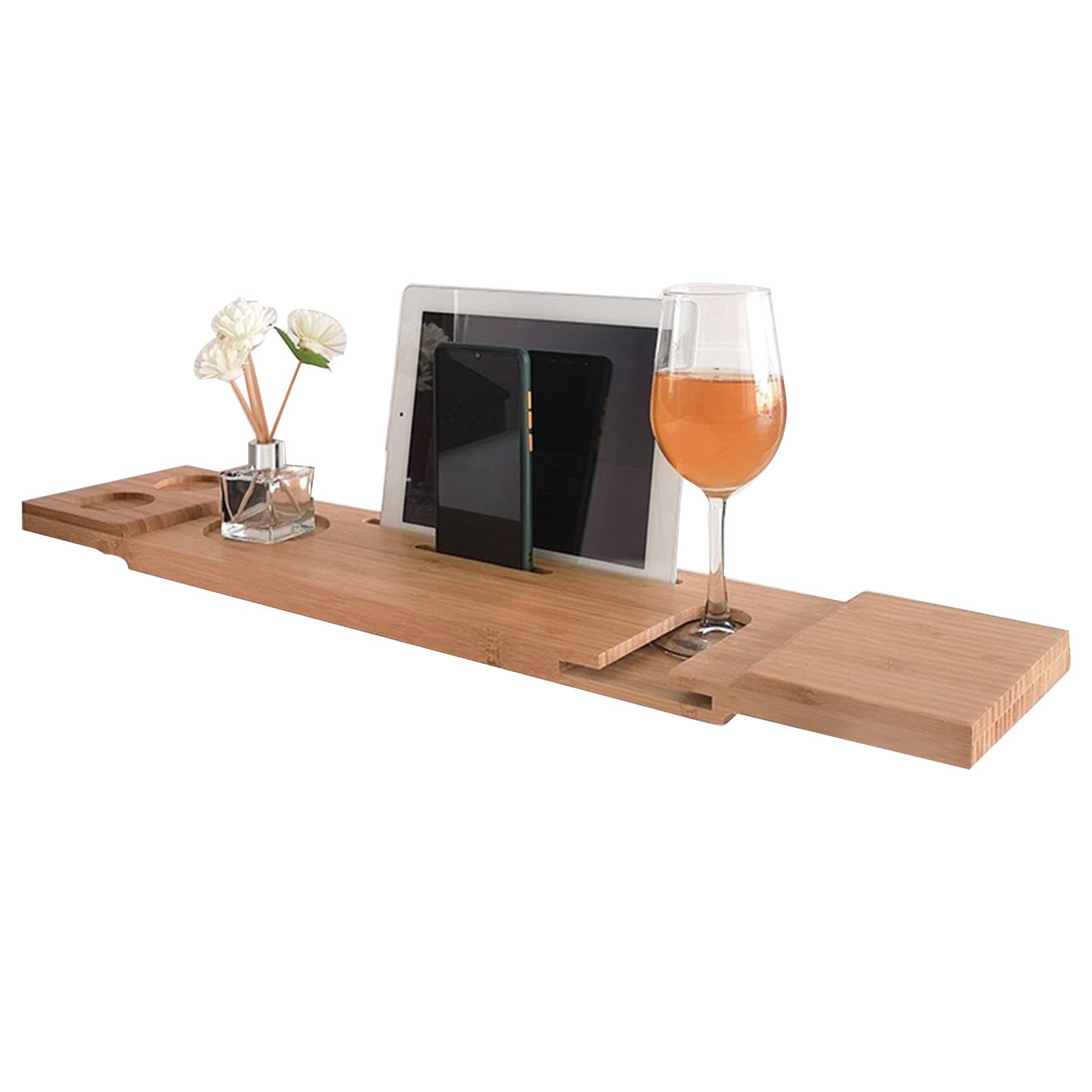 MYUYEE Bathtub Caddy Tray Bamboo Bath Tray Caddy With Wood Tablet And Book Rack Holder, Wine Glass Slot Bath Tub Table Caddy Gifted For Loved Ones