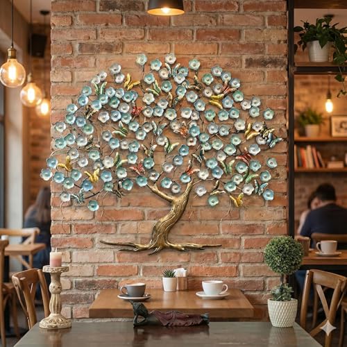 Image of Bharat Art Metal Iron Breeze Butterfly Tree Multicolor Wall Art | Decorative Metal Wall Sculpture for Home Living Room Bedroom Office Hotels Cafe | (44 x 2 x 37 Inch) WD027 (B)