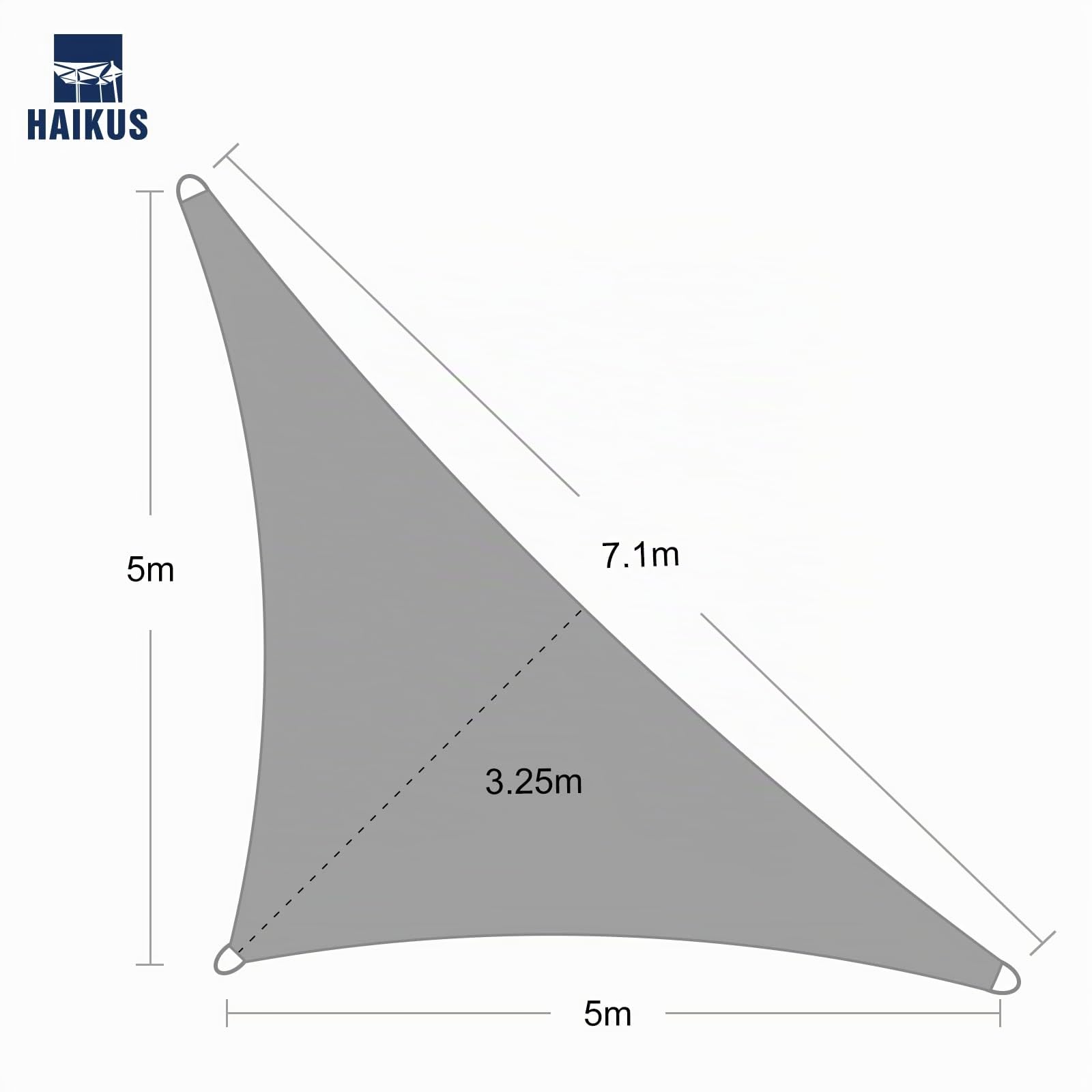 HAIKUS Tenda a Vela Triangolare 5x5x7,1 m, HDPE Traspirante, Vela Ombreggiante Triangolare 5x5x7, Telo Tenda da Sole per Esterno, Giardino Terrazza, Sabbia
