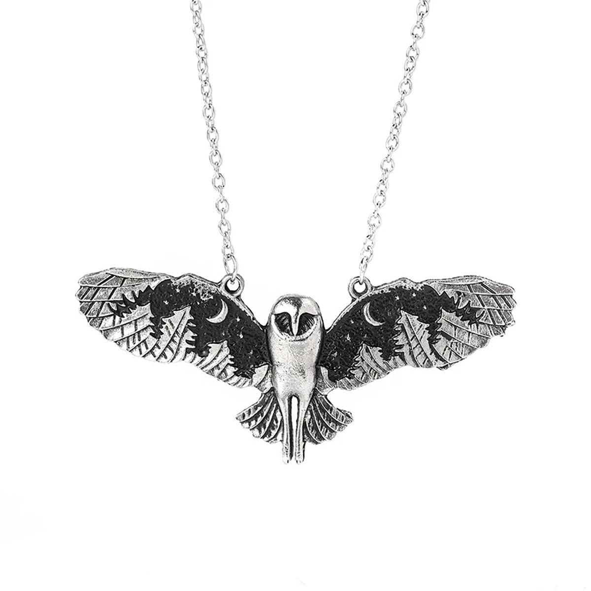 KURTCBOwl Pendant Necklace Vintage Punk Moon Forest Animal Wing Flying Fairy Core Chain Choker Necklace for Women Men