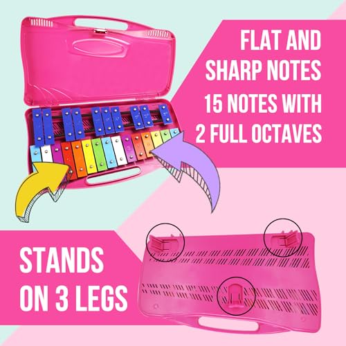 Image of Soulmate Xylophone, 25 Note Xylophone for kids Colorful Musical Toy Metal Keys,Professional Glockenspiel Percussion Instrument with case and Two Safe Mallets for Beginners, Music Teaching, Gifts(Pink)