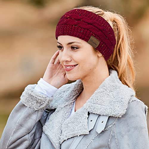 Loritta Womens Ear Warmers Headbands Winter Warm Fuzzy Cable Knit Head Wrap Fleece Lined Gifts,Wine Red #TOP5