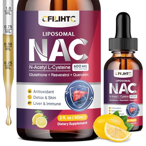 Image of Liposomal Liquid NAC Supplement N-Acetyl Cysteine Drops, N Acetyl Cysteine 600mg with Glutathione, Resveratrol & Zinc for Adults & Kids Liver Lung Antioxidant Immune & Skin Health, Lemon 2 Fl Oz