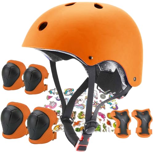 Image of FOOKCIAN Kids Helmet,Toddler Skateboard Helmets for Ages 2-3-5-8-14 Years Boys Girls with Knee and Elbow Pads Wrist Guards fit Roller Skates,Skateboarding,Skating Scooter Adjustable Kids Helmet