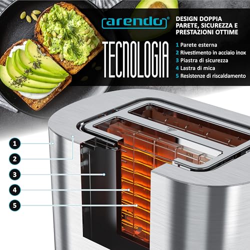 Tostapane a 2 Fessure per 2 Fette, 800 W, Visualizzazione a colori dei livelli di doratura, Display con indicazione del tempo rimanente, Tasti touch, Scaldapasta Viennese, 6 Livelli di Doratura - immagine 6