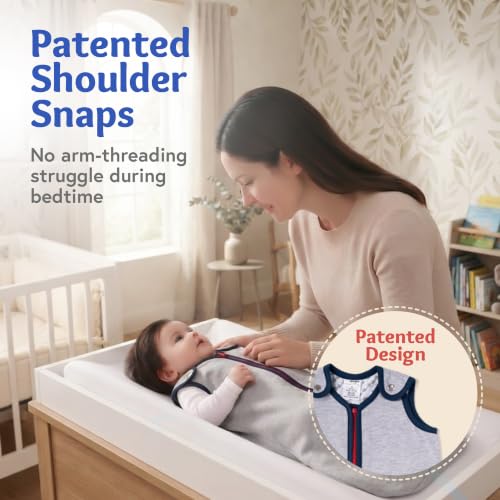 Image of Baby Deedee Sleep Nest Lite - Cotton Sleep Sack 0.6 TOG 18-36M Blue Stripe | Patented shoulder snaps and full-length zipper support easy dressing and diaper changes for warmer routines