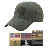 Uphily Olive Drab OD Green Adjustable Tactical Cap Operator Hat with 7 Patches for Men or Women