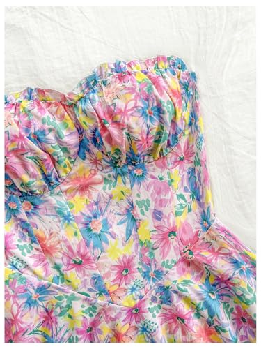 Image of Floerns Women's Floral Strapless Tube Dress Ruched Bust Tiered Hem A Line Mini Dresses