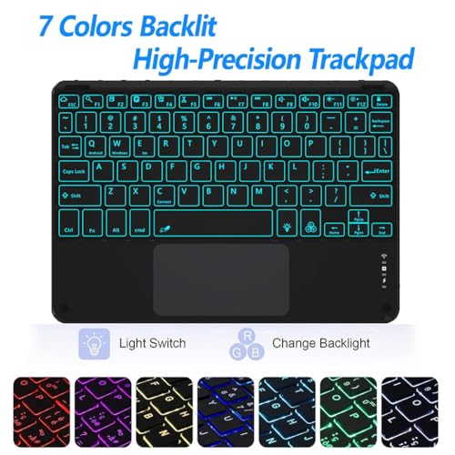 Image of Keyboard Case for Samsung Galaxy Tab A11+ & Tab A9 Plus 11 inch Folio Cover SM-X230, SM-X236B, SM-X210, SM-X215 with Trackpad, 7 Color Backlit Magnetically Detachable Bluetooth Keyboard, Multi-Angle View
