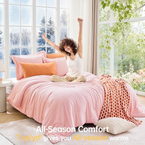 Image of MUXHOMO Full Comforter Sets, All Season Ultra Soft Down Alternative Bedding - 3 Piece Lightweight Bed Set Includes 1 Comforter (82 inchx86 inch) and 2 Pillow Shams (20 inchx26 inch), Blush