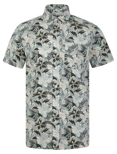 Tokyo Laundry Camisa hawaiana de manga corta de algodón con estampado floral tropical para hombre, Pattaya - Flor verde, M