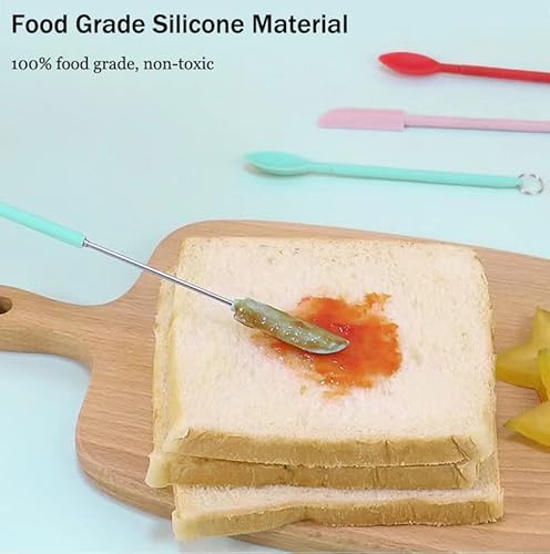 4 Pcs Mini Silicone Rubber Telescopic Spatula And Scooping Spoon, Heat-Resistant Small Household Cooking Silicone Spatula Set, Handle Adjustable, For Jar, Bottles, Cosmetics Makeup【2X Green & 2Xpink】 #TOP1