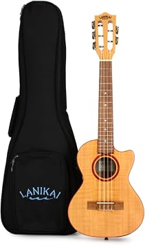 Lanikai FM-5CET 5 String Ukulele, Flame Maple Tenor Cutaway and Electronics, with Fishman Kula Preamp and Tuner