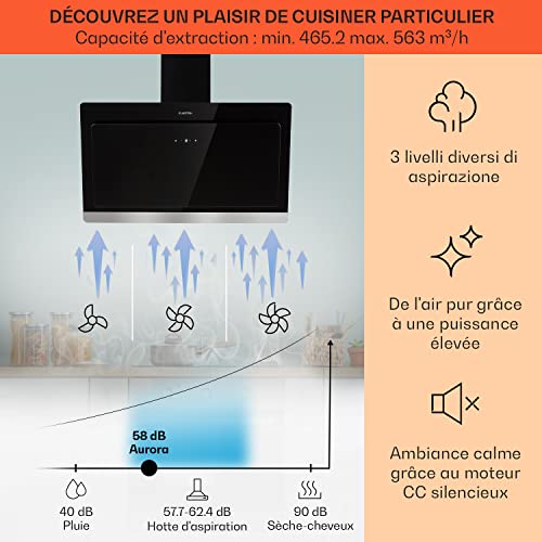 Hotte aspirante cuisine 90 cm Klarstein 550m³h hotte inclinee avec 3 vitesses LED hotte murale classe A+ - vue 3