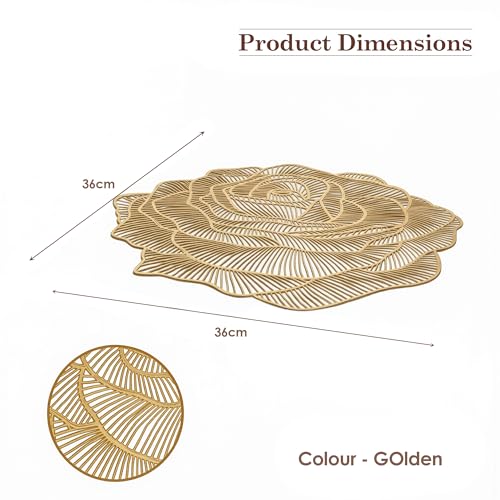 Image of Kuber Industries 4 Pcs Set Leather Side Table Mats | Reusable & Washable Placemat /Dining Table Mat for Wedding and Family Functions | Rose Design - Copper