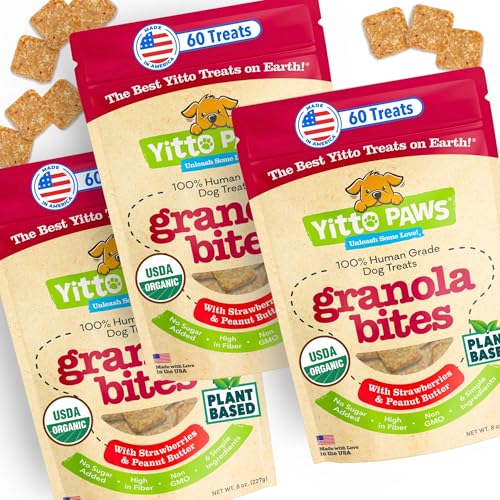 Organic Dog Treats  Crunchy, Strawberry & Peanut Butter Training Dog Biscuits  Vegan, Human-Grade, No Sugar Added  Healthy, All Natural  Made in USA for All Breeds, 3-Pack (24 oz)