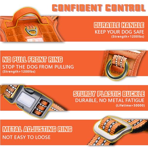 Image of AUROTH Tactical Dog Harness for Large Dogs No Pull Adjustable Pet Harness Reflective K9 Working Training Easy Control Pet Vest Military Service Dog Harnesses Orange XL