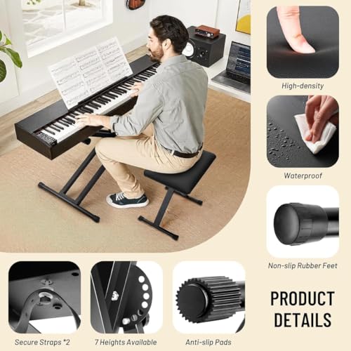 Image of DEVICE OF URBAN INFOTECH Keyboard Stand and Bench Set -Double X-Frame Piano Keyboard Stand with Padded Stool, Adjustable & Foldable Piano Stand Piano Bench Stool for Home, Studio, Stage & Beginners