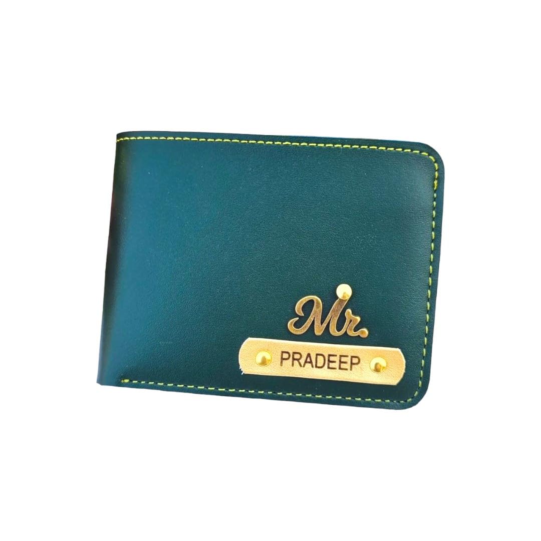 Customised Wallet for Men Personalized Wallet with Name Printed Leather Name Wallet for Men Customized Gifts for Men Personalised Mens Purse with Name & Charm - Green-image-47