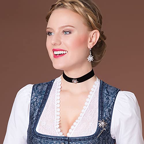 Traditional bavarian rhinestone Edelweiss earrings, Ladies costume jewelry, german pendant earrings for Dirndl, Oktoberfest (antique silver colored with clear stones)2