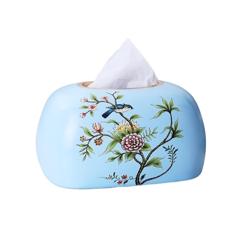 Tissue Holder Dispenser Tissue Box Birds and Flowers Vintage Patterns for Living Room Tabletop Ceramic Napkin Holder for Living Room