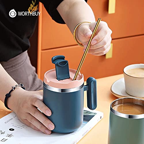 Wjccy Double Layer Coffee Cup In Stainless Steel Tea Cup Stainless Steel Tea Cup With Milk-Holding Milk With Kitchen Lid (Color : Blue, Size : One Size) #TOP2