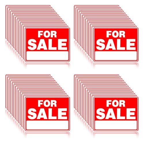 Kifmurase 50PC For Sale Signs Stickers, 12" x 9" Sale Sign for Car and Vehicles, Self Adhesive Vinyl Decal for Car House Home Boats, Handwriting Red For Sale Signage