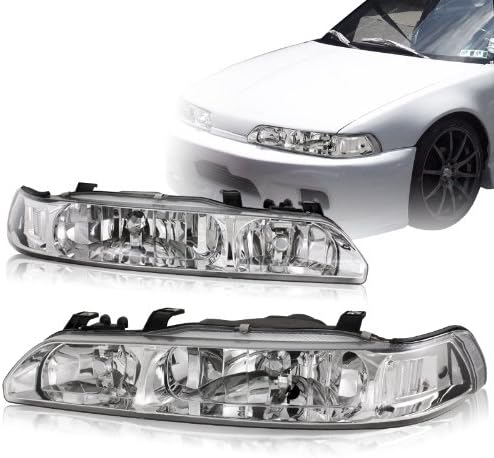 EPARTS 2PCS 2-in-1 Style Chrome Housing Clear Lens Headlights with Clear Reflector Corner Light Compatible with 1990-1993 Acura Integra