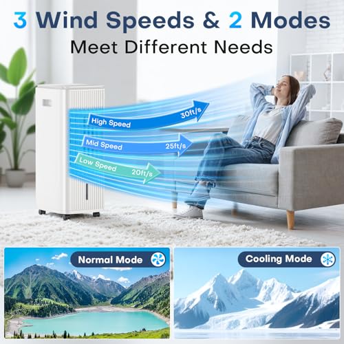 CENSTECH 25" Windowless Portable Air Conditioners w/Double Tanks for 16H Cooling, 3-IN-1 Evaporative Air Cooler, Remote&Smart Timer, 3 Speed&Mode, 120° Swing Swamp Cooler Air Conditioner for Bedroom by CENSTECH - Image 2