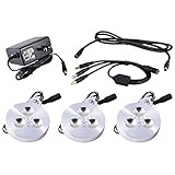 3X ABI 3W LED Puck Light Complete Kit for Under Cabinet, Bookshelf, and Showcase Lighting, 240lm, Warm White 2800K, 25W Halogen Equivalent