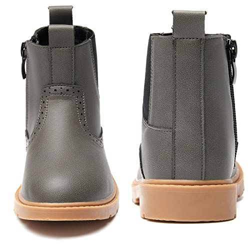 Kkdom Boys Girls Waterproof Outdoor Side Zipper Comfort Chelsea Ankle Boots(Toddler/Little Kid/Big Kid) Leather Grey Us Size 5 M Toddler #TOP3