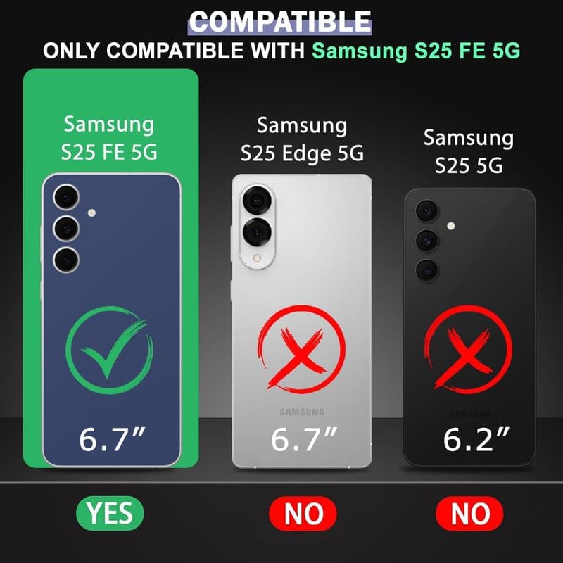 Image of LuxuryKase Shockproof Armor Case for Samsung Galaxy S25 FE | Slide Camera Cover | Hidden Card Slot | Rotating Ring Kickstand | Magnetic Car Mount Support | Military Grade Protection - Red