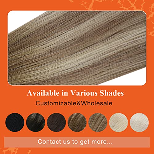 Image of Full Shine Invisible Tape in Hair Extensions Color 3 Brown Fading to 8 Light Brown and 22 Blonde Balayage Soft Remy Tape in Hair Extensions Human Hair 14Inch 20Pcs 50Gram Seamless Tape Ins