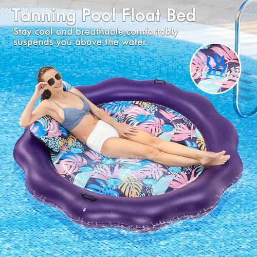 Inflatable Pool Float, OkSUWATER 78" x 78" Pool Floats for Adult Heavy Duty with Headrest and Grab Handles, Cooling Pool Floatie Bed for Summertime Pool, River, Beach, Outdoor Water Party（Purple-XXL） by OKSUWATER - Used condition - Image 8