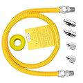 MCAMPAS 48" Flexible Yellow Coated Gas Line Connector Kit for Stove, Dryer, Gas Water Heater, Furnace,5/8 in.OD(1/2 in. ID?Flexible Gas Line with Connector 1/2" FIP &1/2"MIP & 3/4"MIP Fitting