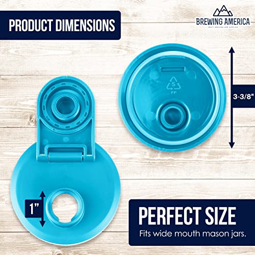 Mason Jar Lids Wide Mouth Plastic 4 Pack-Usa Made-Flip Cap Screw Top Pour Spout Drink Hole - Leak-Proof For Kerr And Ball Canning Jars - Airtight For Drinks To Go And Controlled Pouring - Teal #TOP2