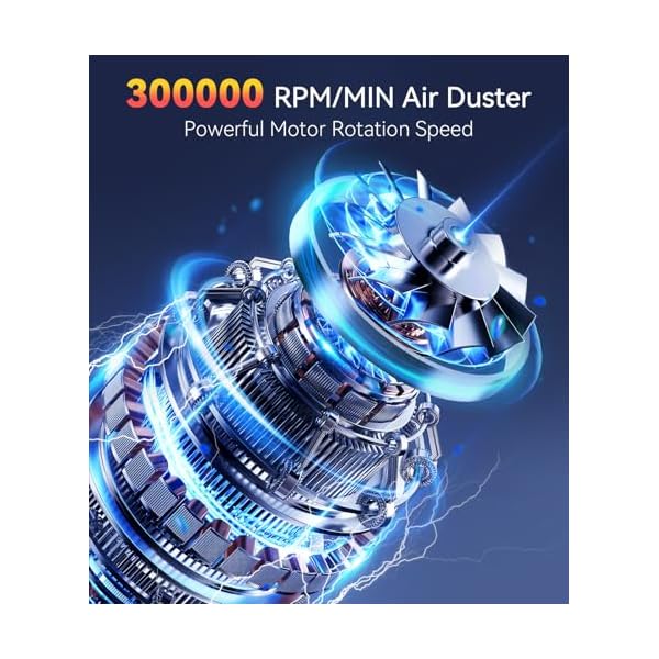 Compressed Air Duster, 300000RPM Electric Air Duster, 5 Gears Wind Pressure Adjustable Mini Jet Fan for Keyboard Clean, Rechargeable Air Blower for Car, Home, Outdoor - Image 3