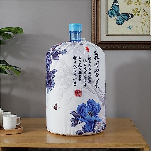 Highdi Dispensador De Agua Cubiertas De Barril Cubierta Antipolvo Cubiertas Elásticas para Enfriador De Agua Dispensador De Agua Reutilizable Cubierta De Cubo Protector (Peonía Azul)