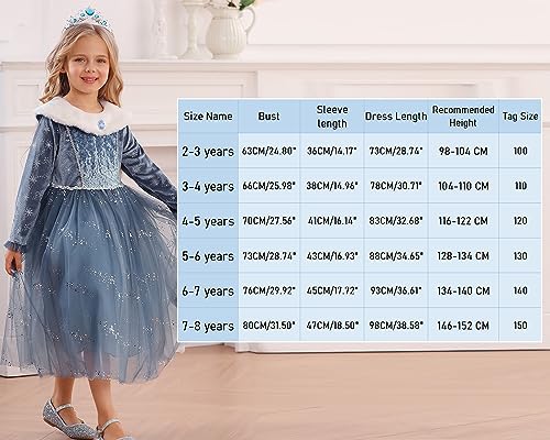 Luzlen Toddler Snow Princess Costume Girls Blue Queen Dress For Halloween Christmas Cosplay Party Outfits thumb #5