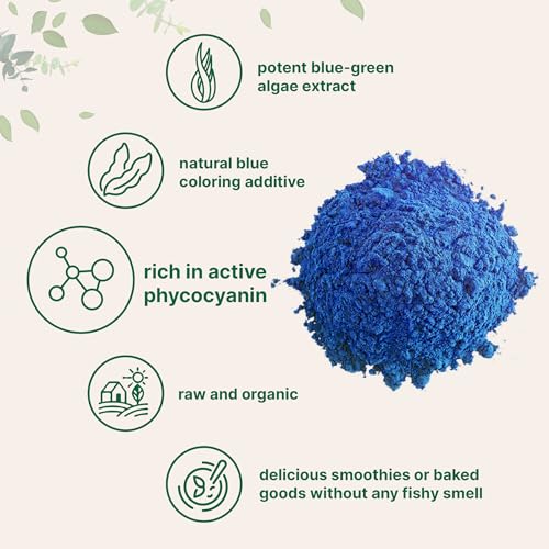 Image of Organic Blue Spirulina Powder (Phycocyanin Extract), 30 Servings - No Fishy Smell, 100% Vegan Protein from Blue-Green Algae, Natural Luminous Food Coloring for Smoothies, Baking, Drinks & Cooking