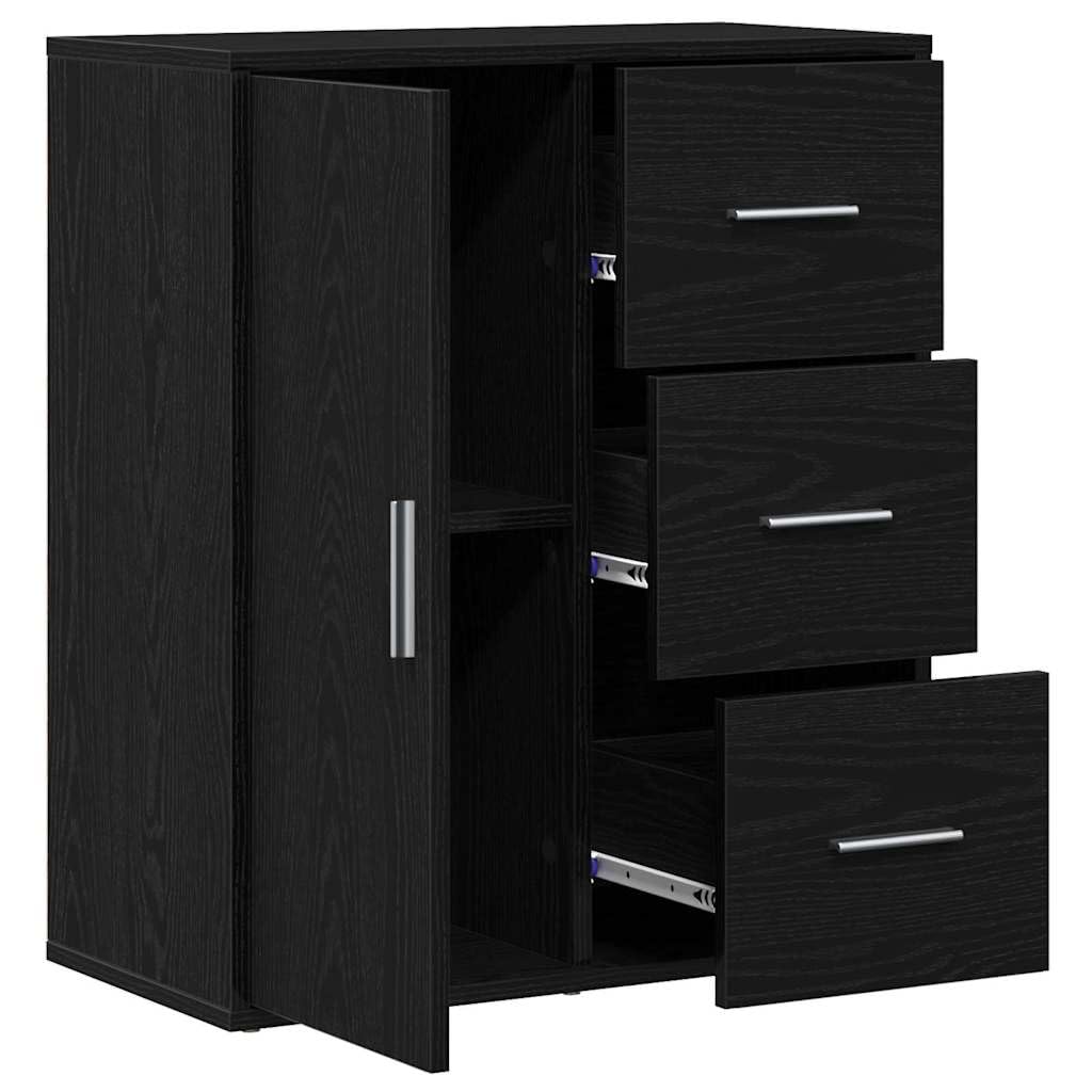 Credenza nera effetto rovere, 60 x 31 x 70 cm, comò con anta
